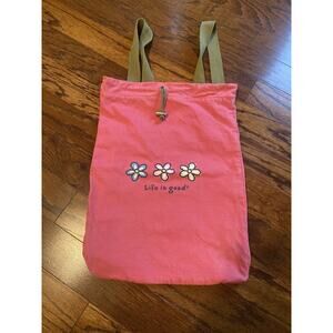 VTG Life Is Good Pink Corduroy Backpack | Flowers| Adjustable Green Straps